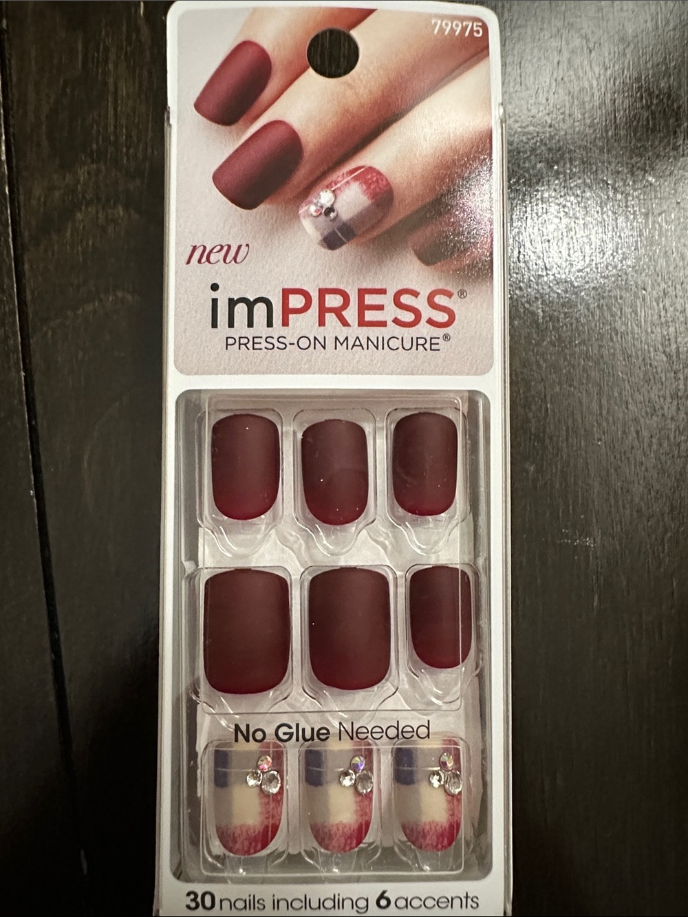 imPRESS Matte Burgundy Press-On Manicure with Accent Rhinestones